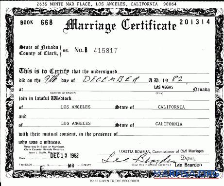 Printable USA Civil marriages registry marriage certificate download for verification